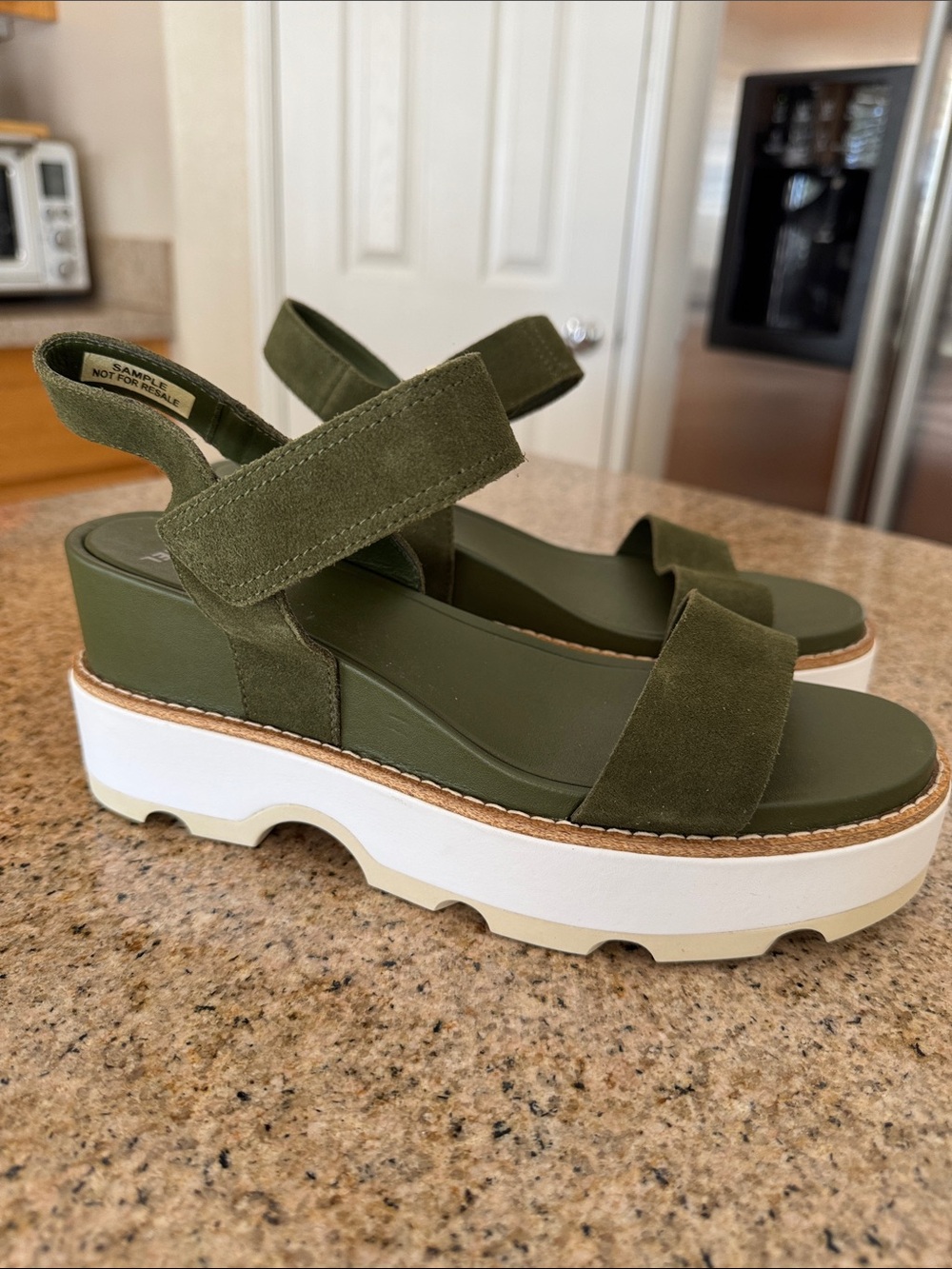 Sorel Olive Green Suede Platform Slingback Sandals NEW no box - Picture 2 of 9